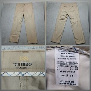 Lee Total Freedom Pants Men's 34x34 Khaki Relaxed Fit Stretch